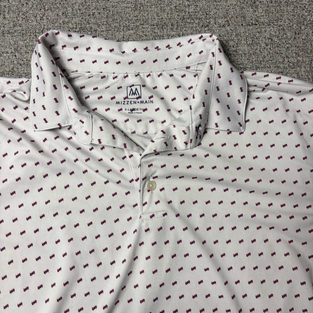 Mizzen+Main Polo Shirt Mens XL White Geometric Print Performance Short‎ Slv